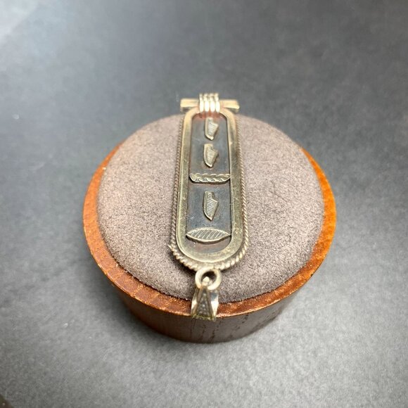 VTG Solid Sterling Silver 925 Traditional Cartouche Pendant Size 2'' Length - Picture 4 of 12